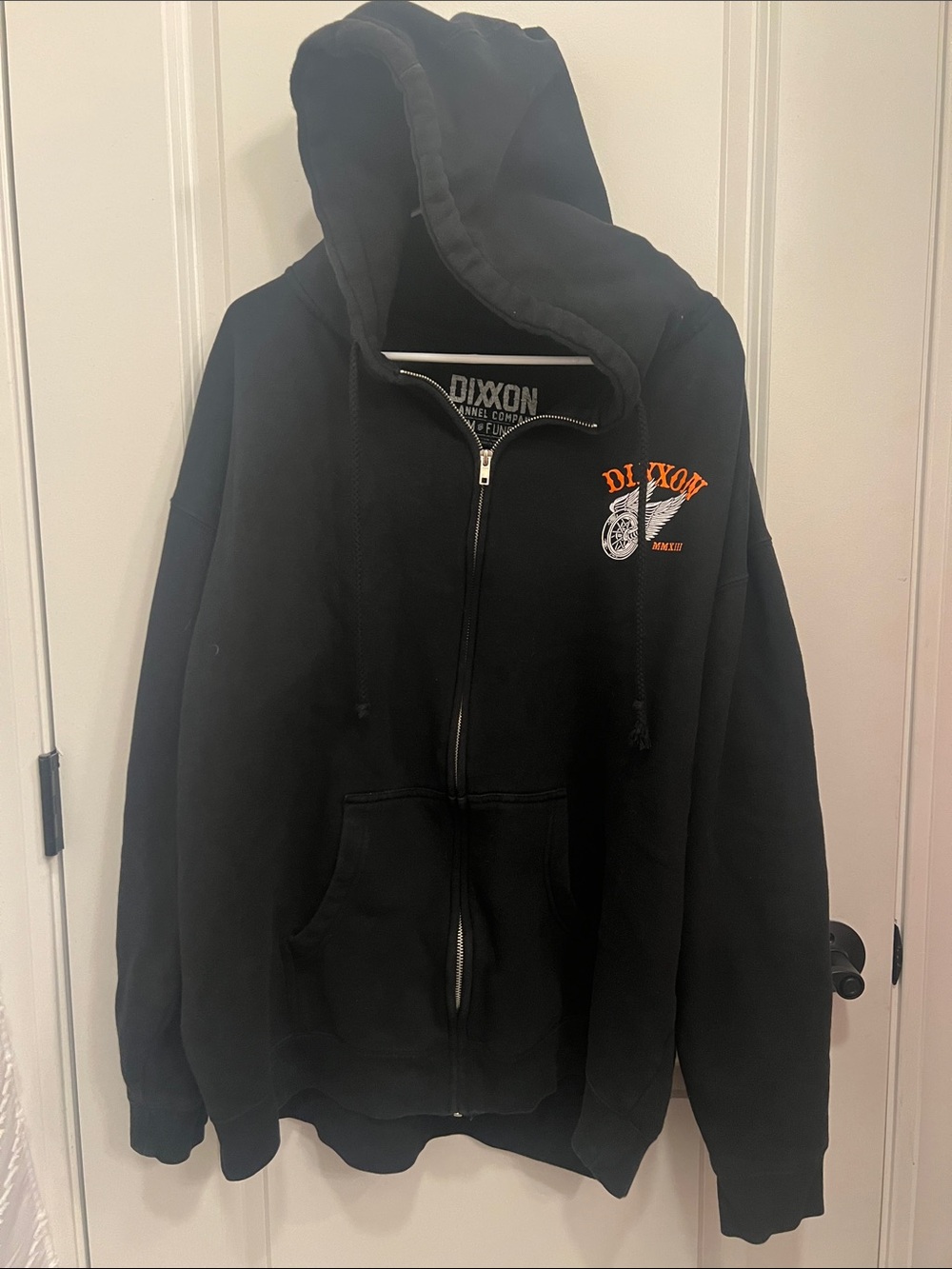 DIXXON Black Zip-Up Hoodie with Orange Logo